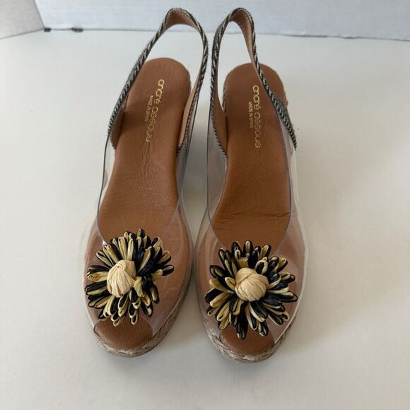 André Assous Aspen Clear Slingback Flower Espadrille Wedge Sandals Size 8.5 - Picture 3 of 7